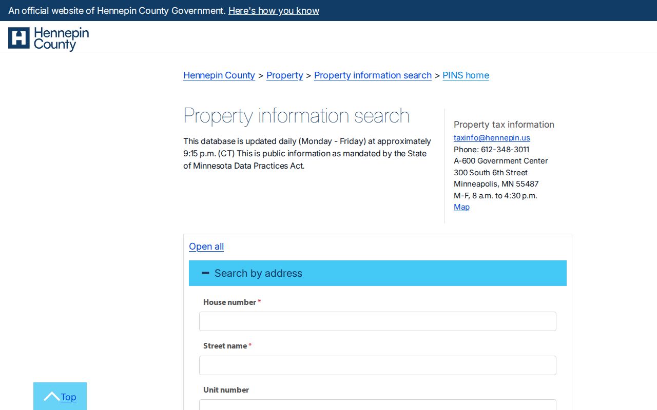 Brooklyn Center residents directory Hennepin property search fields