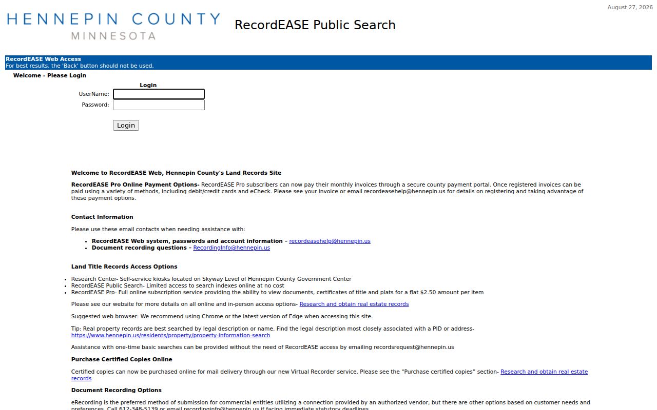 Brooklyn Center street directory RecordEASE public deed search
