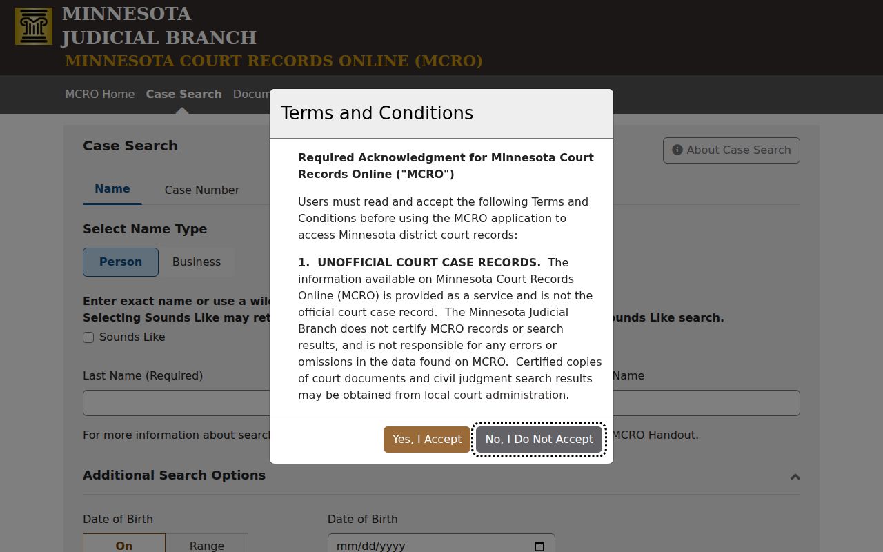 Brooklyn Center residents directory MCRO Hennepin case search