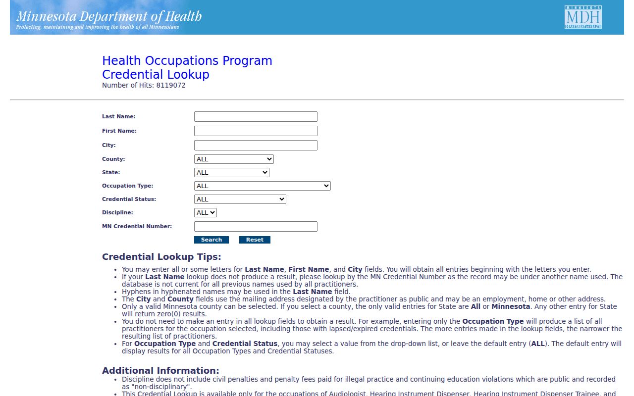 Brooklyn Center residents directory Minnesota health credential search